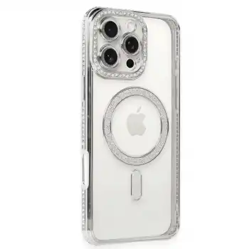 İphone 16 Pro Kılıf Joke Simli Magneticsafe Kılıf - Gümüş