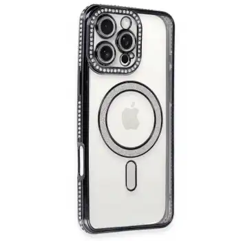 İphone 16 Pro Kılıf Joke Simli Magneticsafe Kılıf - Siyah