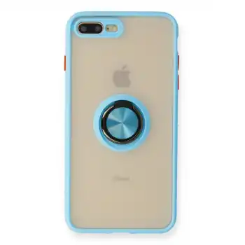 İphone 7 Plus Kılıf Montreal Yüzüklü Silikon Kapak - Buz Mavi