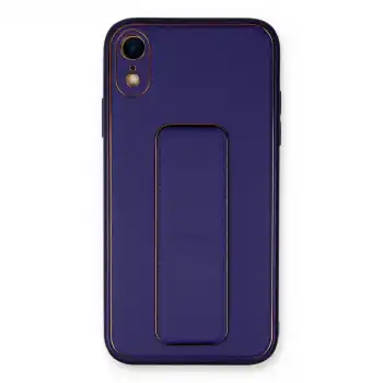 İphone Xr Kılıf Coco Deri Standlı Kapak - Mor