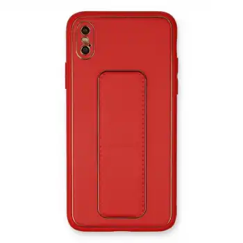 İphone Xs Max Kılıf Coco Deri Standlı Kapak - Kırmızı
