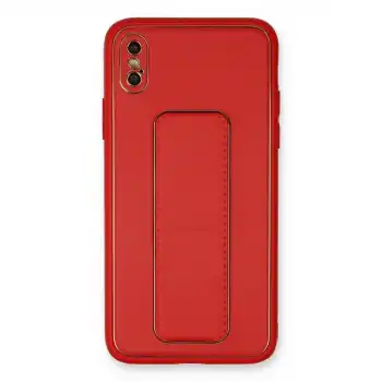 İphone Xs Max Kılıf Coco Deri Standlı Kapak - Kırmızı