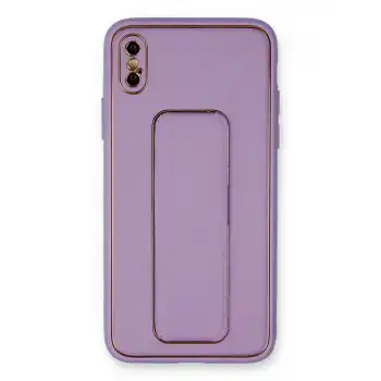 İphone Xs Max Kılıf Coco Deri Standlı Kapak - Koyu Lila