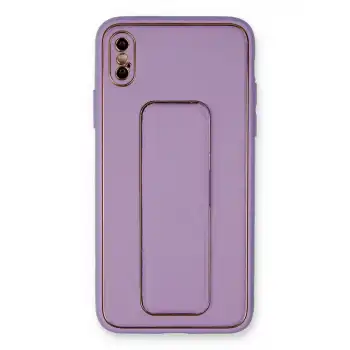 İphone Xs Max Kılıf Coco Deri Standlı Kapak - Koyu Lila