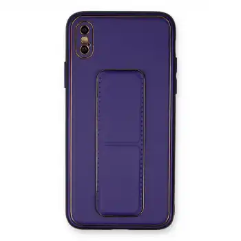 İphone Xs Max Kılıf Coco Deri Standlı Kapak - Mor