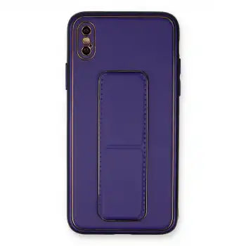 İphone Xs Max Kılıf Coco Deri Standlı Kapak - Mor