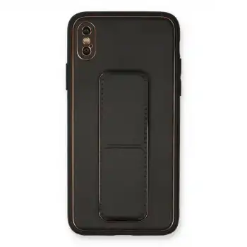 İphone Xs Max Kılıf Coco Deri Standlı Kapak - Siyah