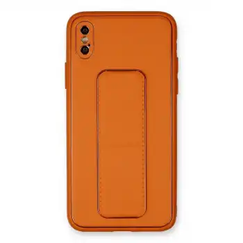 İphone Xs Max Kılıf Coco Deri Standlı Kapak - Turuncu