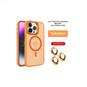 Joko Apple İphone 14 Pro Max Kılıf Flet Lens Magsafe Kapak - Turuncu