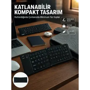 Kablosuz Katlanabilir Bluetooth Klavye Telefon Tablet Bilgisayar Uyumlu