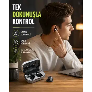 Kablosuz Kulak İçi Bluetooth Kulaklık – Dokunmatik Kontrol ve LED Şarj Ekranı