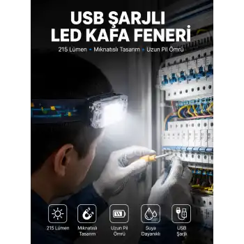 Kafa Lambası Led Fener Pratik Taşınabilir Ayarlanabilir USB Şarjlı