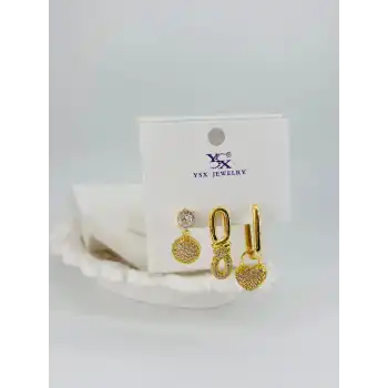 Kalp Detaylı Üçlü Kombin Küpe