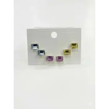 Kare Taşlı Renkli Altılı Küpe