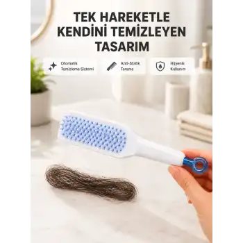 Kendi Kendini Temizleyen Saç Tarağı – Anti-Statik, Silikon Uçlu, ABS Malzeme, 22x4 cm