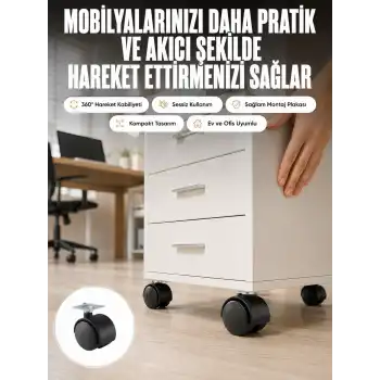 Kilitsiz 4 cm Tekerlek Ayak 4’lü Set Sessiz ve Dayanıklı
