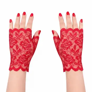 Kırmızı Dantel Parmaksız Kısa Eldiven