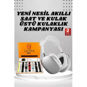Kulak Üstü P9 Kablosuz Bluetooth Kulaklık ve 7 Kordonlu Akıllı Saat