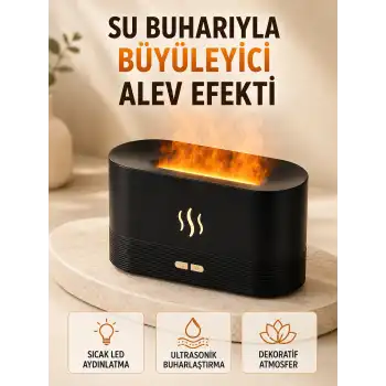 LED Alev Efektli Hava Nemlendirici 9 12 Saat Kullanımlı Aroma Difüzörü