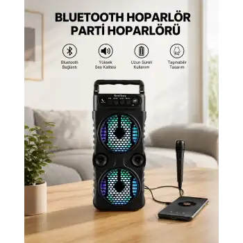 LED Işıklı Kablosuz Bluetooth Hoparlör Yüksek Ses Güçlü Bas Performansı Taşınabilir Şarjlı