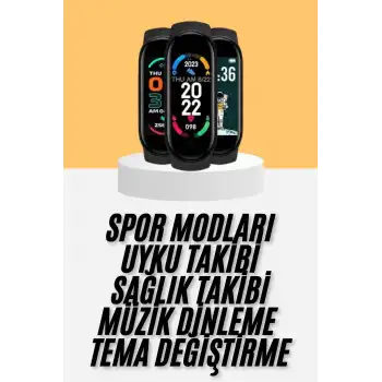 M6 Akıllı Bileklik Siyah Adımsayar Spor Takibi Android ve İOS Uyumlu