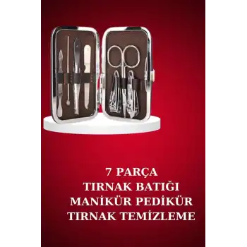 Manikür Pedikür Seti 7 Parça Tırnak Makası Kaş Makası Cımbız Çantalı