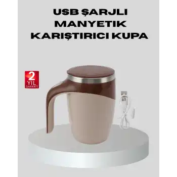 Manyetik Karıştırıcı Kupa USB Şarjlı Otomatik Karıştırma Çift Katmanlı