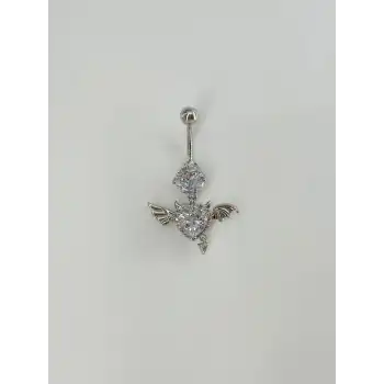 Melek Kanatlı Kalp Detaylı Göbek Piercing