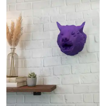 Mor Renk 3D Kurt Başı Duvar Dekoru Asılabilir Maskot Heykel 25x19 cm