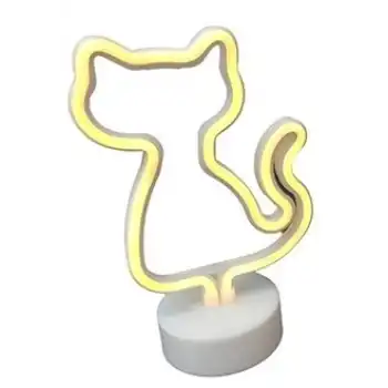 Neon Işıklı Kedi Lamba Pil+usb Pembe Işık Mz-122