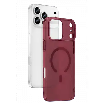 Newface Apple İphone 18 Pro Max Combo Sert Şeffaf Magsafe Kapak - Bordo