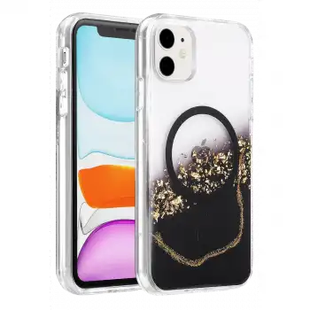 Onegif Apple İphone 11 Lotus Simli Magsafe Kapak - Siyah