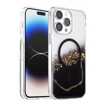 Onegif Apple İphone 14 Pro Max Lotus Simli Magsafe Kapak - Siyah