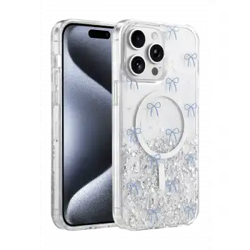 Onegif Apple İphone 15 Pro Max Misk Simli Magsafe Kapak - Desen 3