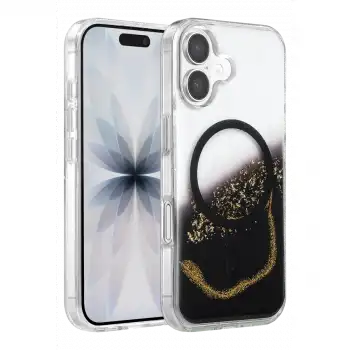 Onegif Apple İphone 16 Lotus Simli Magsafe Kapak - Siyah