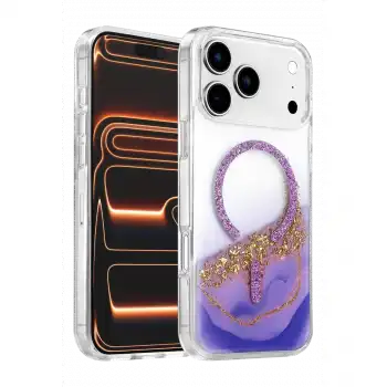 Onegif Apple İphone 17 Pro Lotus Simli Magsafe Kapak - Mor