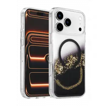 Onegif Apple İphone 17 Pro Lotus Simli Magsafe Kapak - Siyah