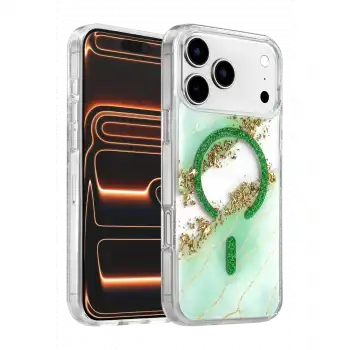 Onegif Apple İphone 17 Pro Max Lotus Simli Magsafe Kapak - Yeşil