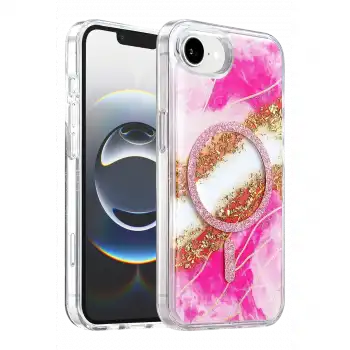 Onegif Apple İphone 17e Lotus Simli Magsafe Kapak - Pembe