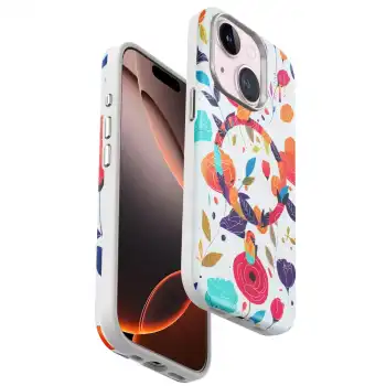 Onegif İphone 15 Plus Flower Series Magsafe Kapak - Beyaz