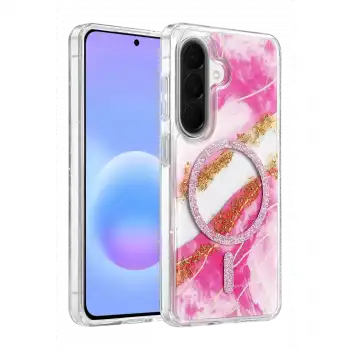 Onegif Samsung Galaxy A56 Lotus Simli Magsafe Kapak - Pembe
