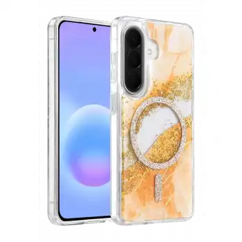 Onegif Samsung Galaxy A56 Lotus Simli Magsafe Kapak - Turuncu