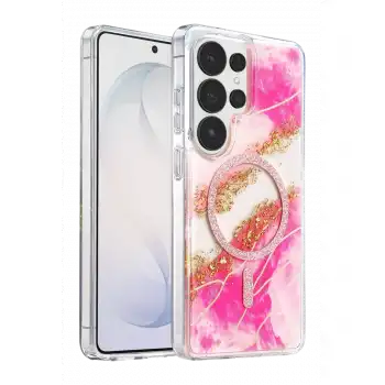 Onegif Samsung Galaxy S26 Ultra Lotus Simli Magsafe Kapak - Pembe