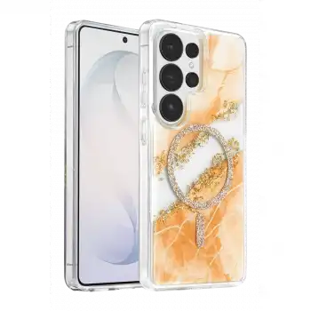 Onegif Samsung Galaxy S26 Ultra Lotus Simli Magsafe Kapak - Turuncu