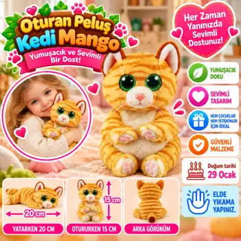 Oturan Peluş Kedi Mango 20 cm
