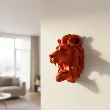 Özel Tasarım 3D Aslan Figürü Duvar Süsü Dekoratif Heykel 20x21 cm