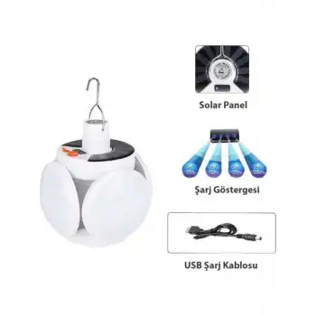P-038 Solar Güneş Enerji Ve Usb Sarjli 5 Kanatlı