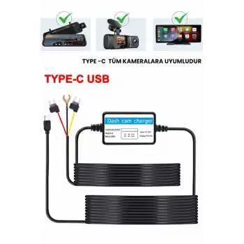 Park Modu Kablosu Type-c Akü Sigorta Bağlantı Kablosu Araç İçi Kamera Tüm Kameralara Uyumlu