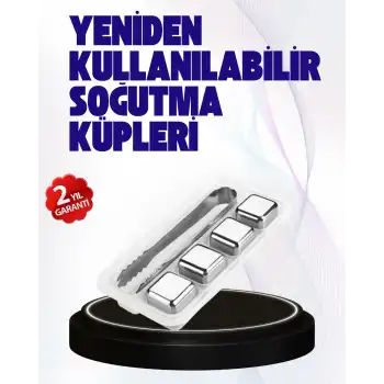Paslanmaz Çelikten Üretilmiş Metal Buz Küpü Seti ve Buz Klipsi