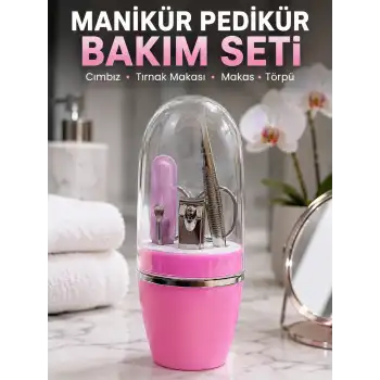 Pembe Tırnak Bakım Seti Cımbız Makas Tırnak Makası ve Törpü İçeren Kit